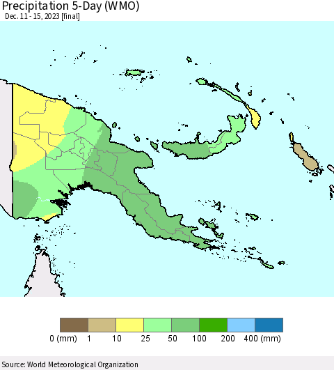 Papua New Guinea Precipitation 5-Day (WMO) Thematic Map For 12/11/2023 - 12/15/2023