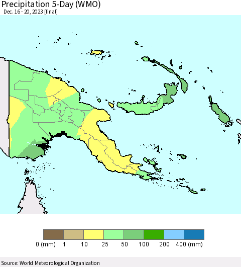 Papua New Guinea Precipitation 5-Day (WMO) Thematic Map For 12/16/2023 - 12/20/2023