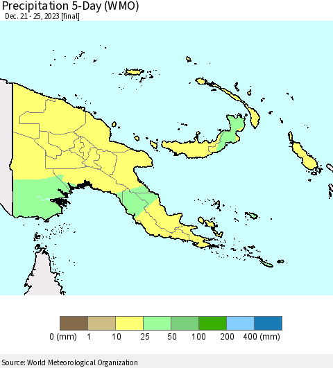 Papua New Guinea Precipitation 5-Day (WMO) Thematic Map For 12/21/2023 - 12/25/2023