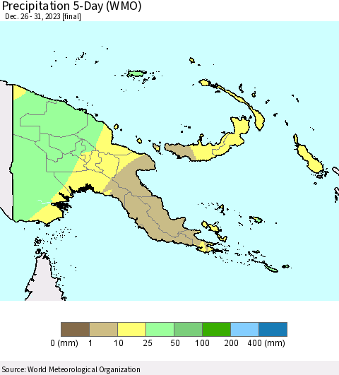 Papua New Guinea Precipitation 5-Day (WMO) Thematic Map For 12/26/2023 - 12/31/2023