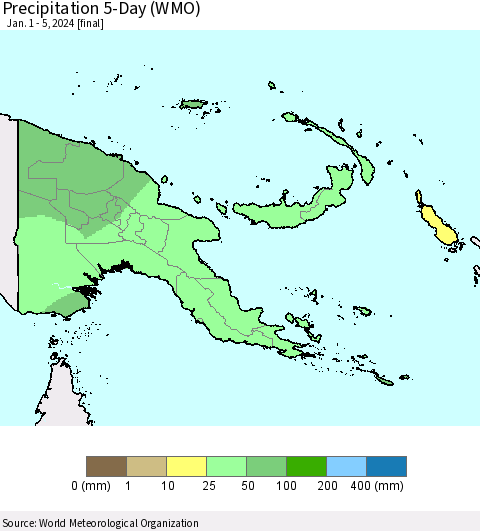 Papua New Guinea Precipitation 5-Day (WMO) Thematic Map For 1/1/2024 - 1/5/2024