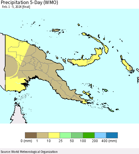 Papua New Guinea Precipitation 5-Day (WMO) Thematic Map For 2/1/2024 - 2/5/2024
