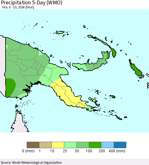 Papua New Guinea Precipitation 5-Day (WMO) Thematic Map For 2/6/2024 - 2/10/2024