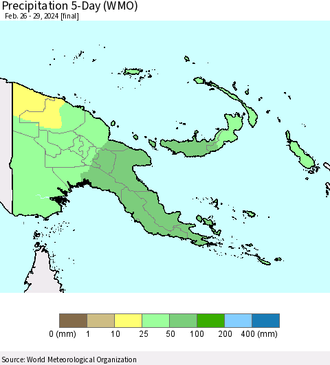Papua New Guinea Precipitation 5-Day (WMO) Thematic Map For 2/26/2024 - 2/29/2024