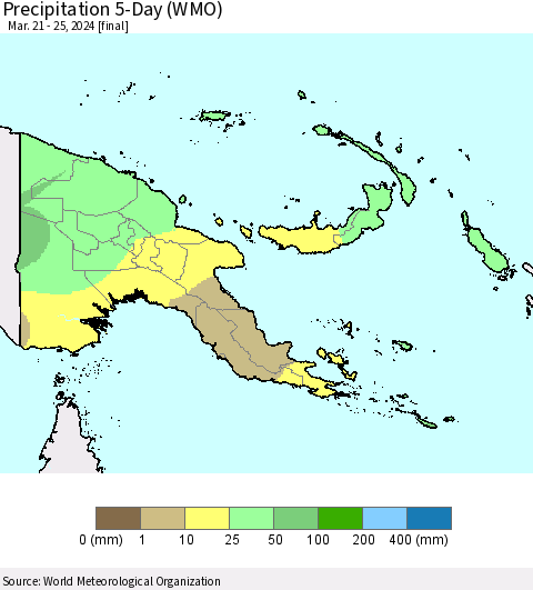 Papua New Guinea Precipitation 5-Day (WMO) Thematic Map For 3/21/2024 - 3/25/2024