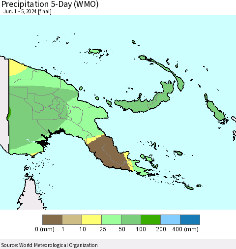 Papua New Guinea Precipitation 5-Day (WMO) Thematic Map For 6/1/2024 - 6/5/2024