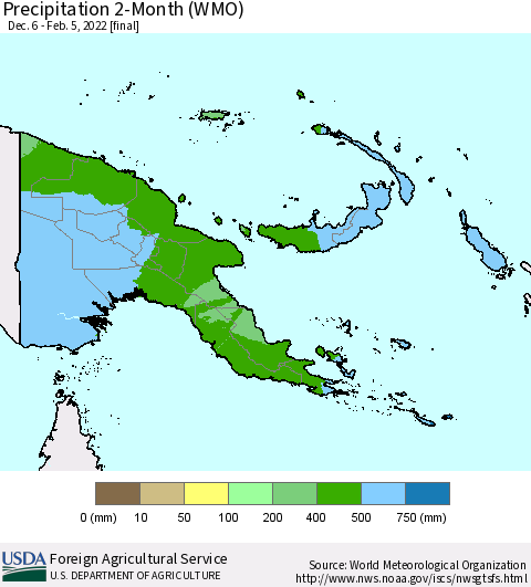 Papua New Guinea Precipitation 2-Month (WMO) Thematic Map For 12/6/2021 - 2/5/2022
