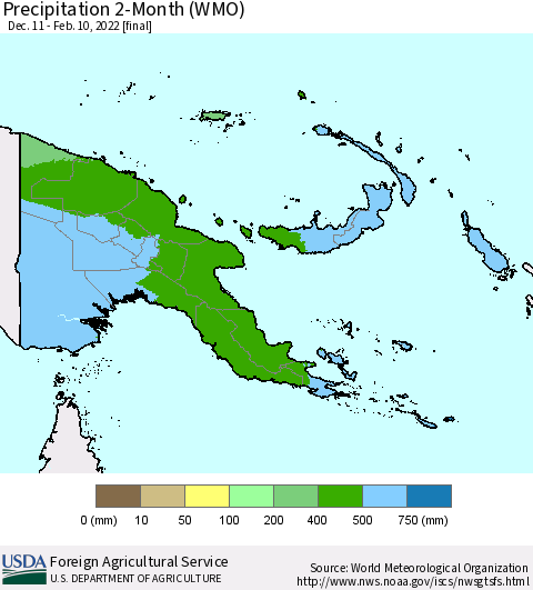 Papua New Guinea Precipitation 2-Month (WMO) Thematic Map For 12/11/2021 - 2/10/2022