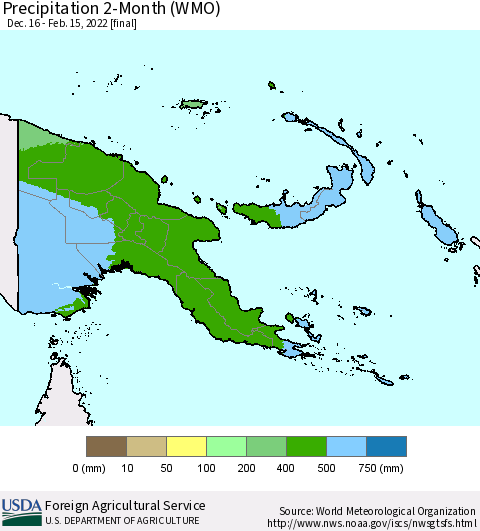 Papua New Guinea Precipitation 2-Month (WMO) Thematic Map For 12/16/2021 - 2/15/2022
