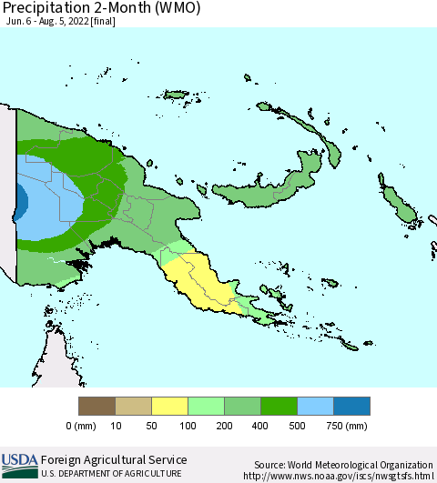 Papua New Guinea Precipitation 2-Month (WMO) Thematic Map For 6/6/2022 - 8/5/2022