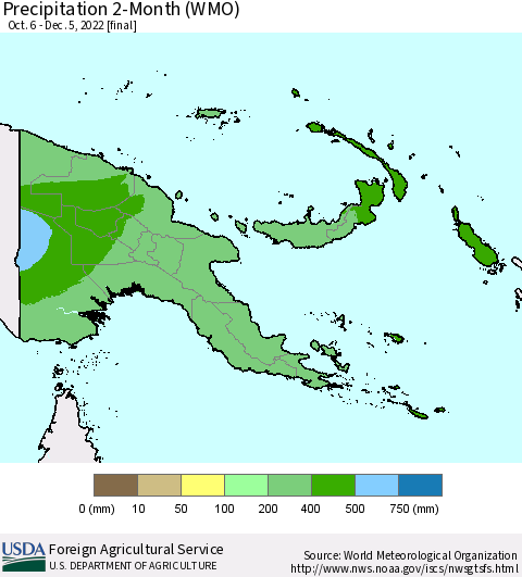 Papua New Guinea Precipitation 2-Month (WMO) Thematic Map For 10/6/2022 - 12/5/2022