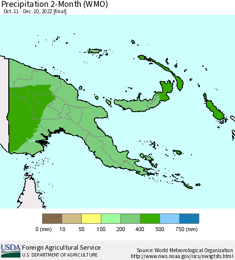 Papua New Guinea Precipitation 2-Month (WMO) Thematic Map For 10/11/2022 - 12/10/2022