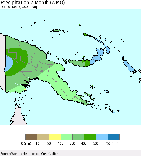 Papua New Guinea Precipitation 2-Month (WMO) Thematic Map For 10/6/2023 - 12/5/2023