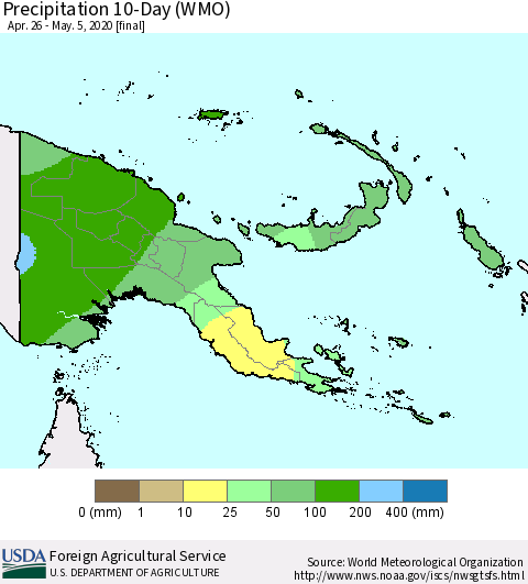 Papua New Guinea Precipitation 10-Day (WMO) Thematic Map For 4/26/2020 - 5/5/2020