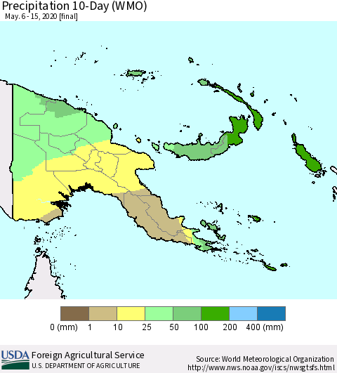 Papua New Guinea Precipitation 10-Day (WMO) Thematic Map For 5/6/2020 - 5/15/2020