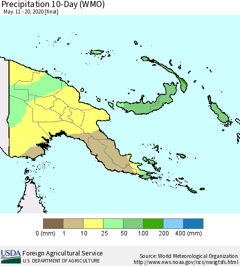 Papua New Guinea Precipitation 10-Day (WMO) Thematic Map For 5/11/2020 - 5/20/2020