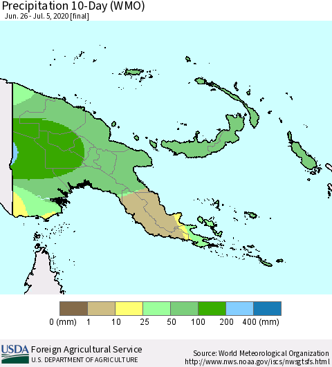 Papua New Guinea Precipitation 10-Day (WMO) Thematic Map For 6/26/2020 - 7/5/2020