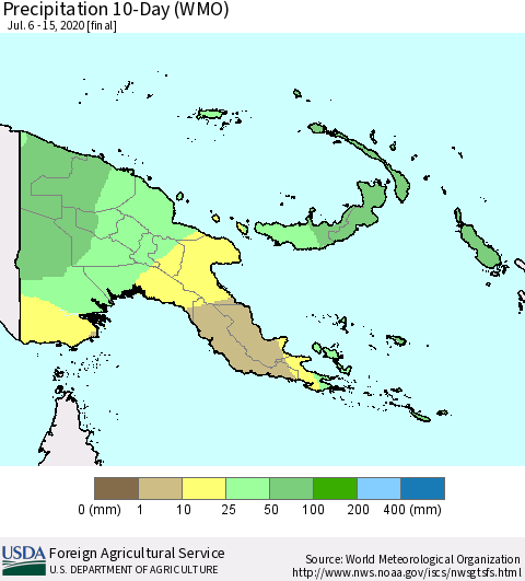 Papua New Guinea Precipitation 10-Day (WMO) Thematic Map For 7/6/2020 - 7/15/2020