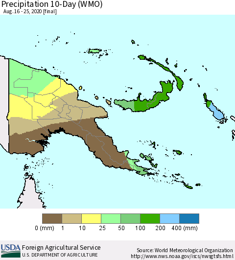 Papua New Guinea Precipitation 10-Day (WMO) Thematic Map For 8/16/2020 - 8/25/2020