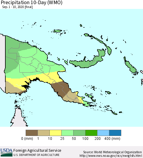 Papua New Guinea Precipitation 10-Day (WMO) Thematic Map For 9/1/2020 - 9/10/2020
