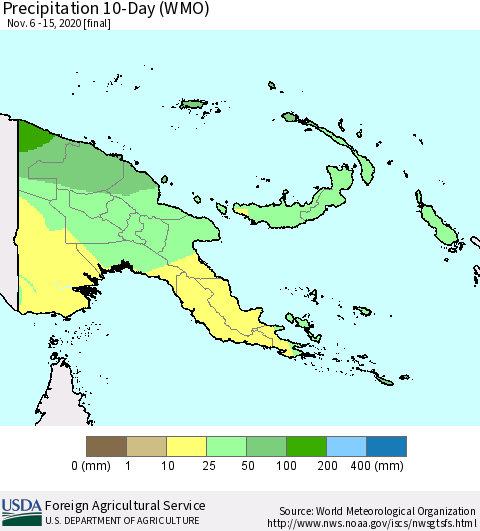 Papua New Guinea Precipitation 10-Day (WMO) Thematic Map For 11/6/2020 - 11/15/2020