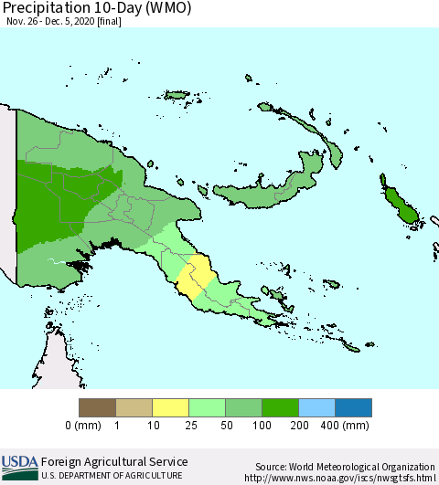 Papua New Guinea Precipitation 10-Day (WMO) Thematic Map For 11/26/2020 - 12/5/2020