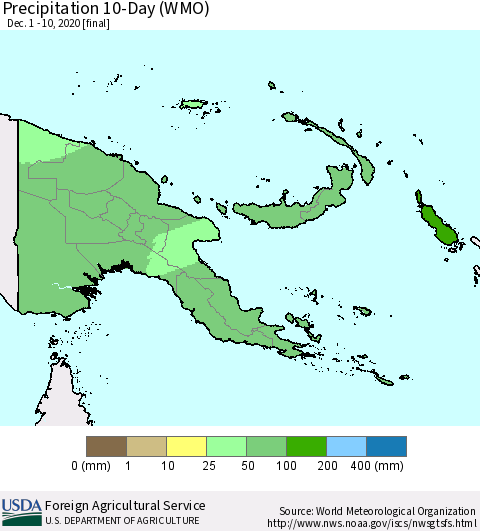 Papua New Guinea Precipitation 10-Day (WMO) Thematic Map For 12/1/2020 - 12/10/2020