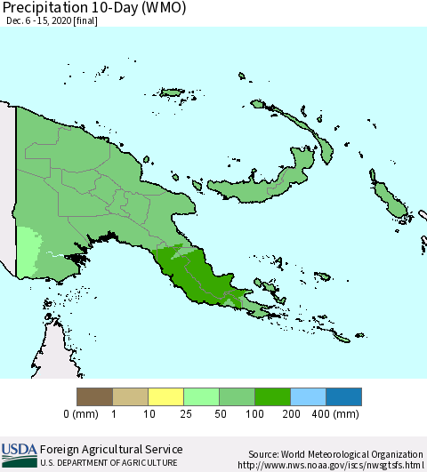 Papua New Guinea Precipitation 10-Day (WMO) Thematic Map For 12/6/2020 - 12/15/2020