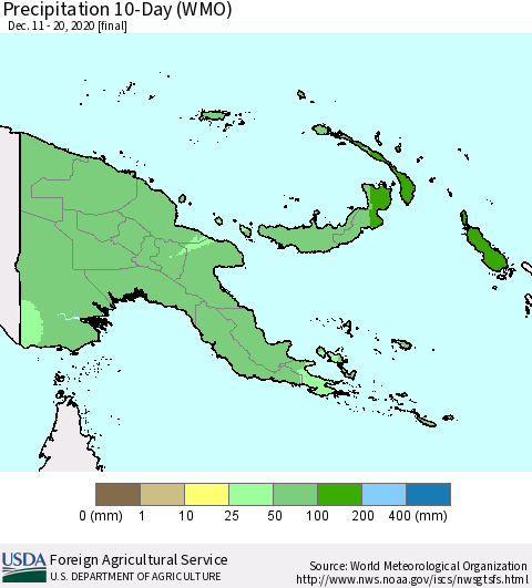Papua New Guinea Precipitation 10-Day (WMO) Thematic Map For 12/11/2020 - 12/20/2020