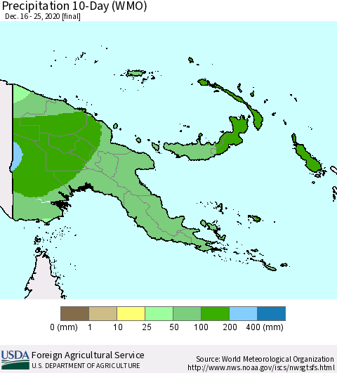 Papua New Guinea Precipitation 10-Day (WMO) Thematic Map For 12/16/2020 - 12/25/2020