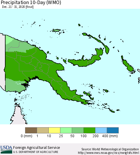 Papua New Guinea Precipitation 10-Day (WMO) Thematic Map For 12/21/2020 - 12/31/2020