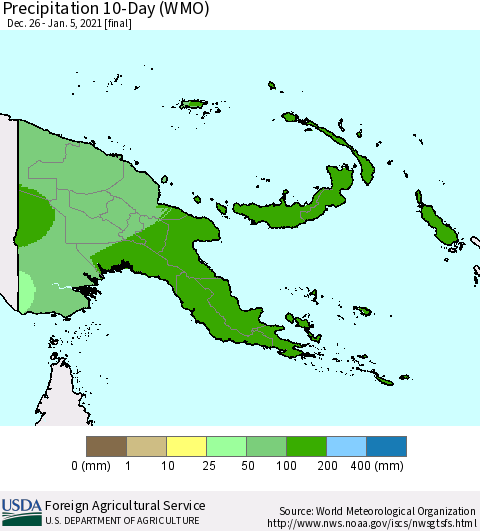 Papua New Guinea Precipitation 10-Day (WMO) Thematic Map For 12/26/2020 - 1/5/2021