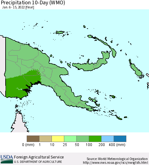 Papua New Guinea Precipitation 10-Day (WMO) Thematic Map For 1/6/2022 - 1/15/2022