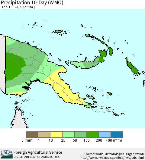 Papua New Guinea Precipitation 10-Day (WMO) Thematic Map For 2/11/2022 - 2/20/2022