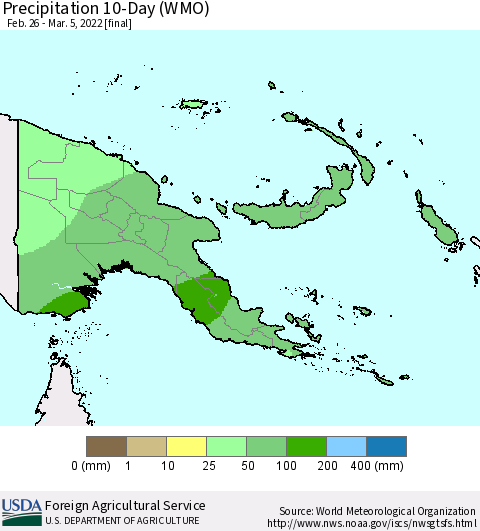 Papua New Guinea Precipitation 10-Day (WMO) Thematic Map For 2/26/2022 - 3/5/2022