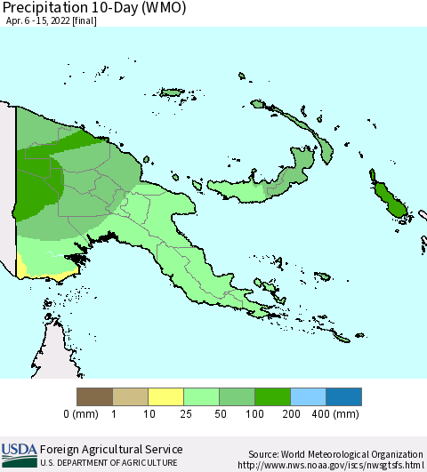 Papua New Guinea Precipitation 10-Day (WMO) Thematic Map For 4/6/2022 - 4/15/2022