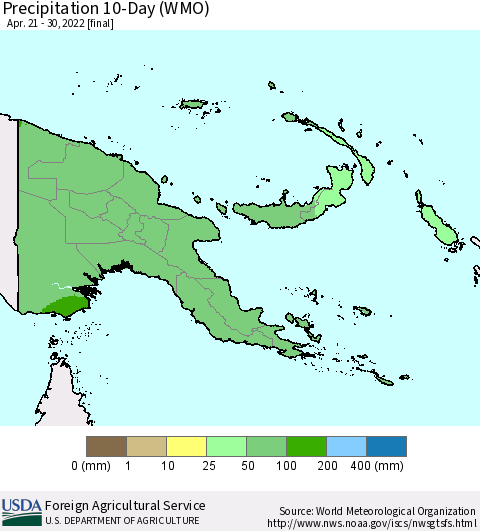 Papua New Guinea Precipitation 10-Day (WMO) Thematic Map For 4/21/2022 - 4/30/2022