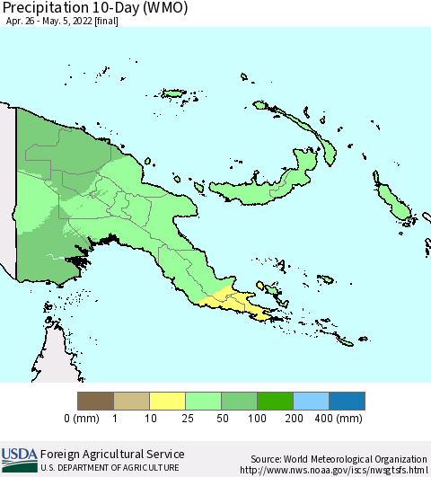 Papua New Guinea Precipitation 10-Day (WMO) Thematic Map For 4/26/2022 - 5/5/2022