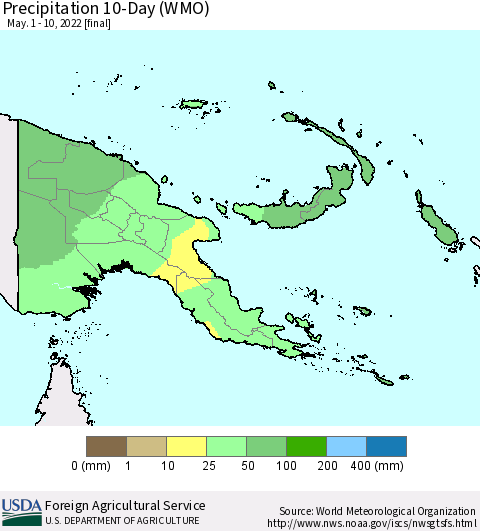 Papua New Guinea Precipitation 10-Day (WMO) Thematic Map For 5/1/2022 - 5/10/2022