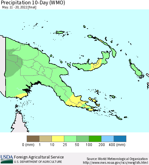 Papua New Guinea Precipitation 10-Day (WMO) Thematic Map For 5/11/2022 - 5/20/2022