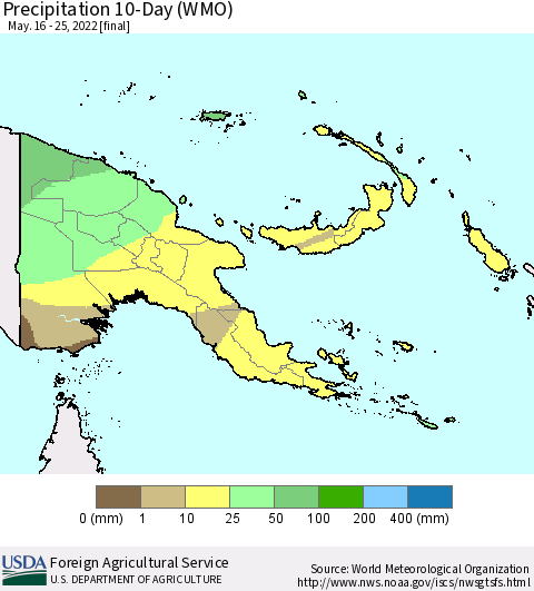 Papua New Guinea Precipitation 10-Day (WMO) Thematic Map For 5/16/2022 - 5/25/2022