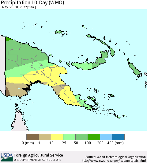 Papua New Guinea Precipitation 10-Day (WMO) Thematic Map For 5/21/2022 - 5/31/2022