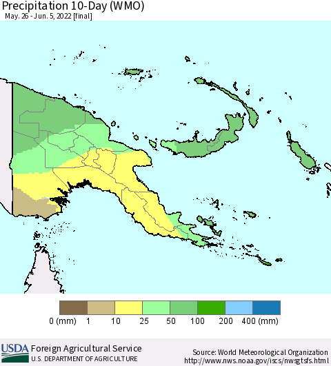 Papua New Guinea Precipitation 10-Day (WMO) Thematic Map For 5/26/2022 - 6/5/2022