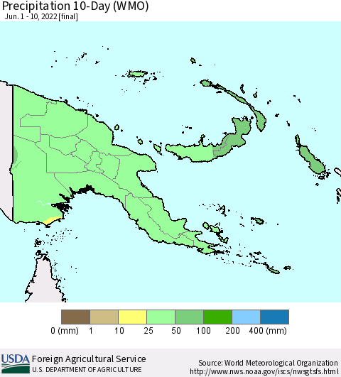 Papua New Guinea Precipitation 10-Day (WMO) Thematic Map For 6/1/2022 - 6/10/2022