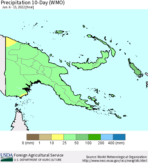 Papua New Guinea Precipitation 10-Day (WMO) Thematic Map For 6/6/2022 - 6/15/2022