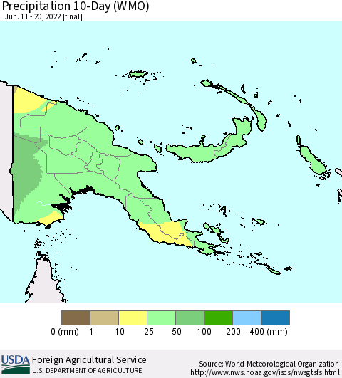 Papua New Guinea Precipitation 10-Day (WMO) Thematic Map For 6/11/2022 - 6/20/2022