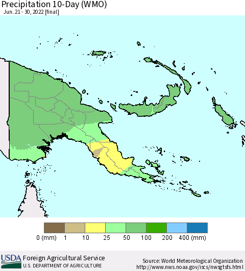 Papua New Guinea Precipitation 10-Day (WMO) Thematic Map For 6/21/2022 - 6/30/2022