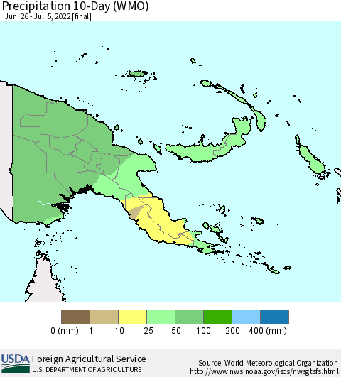 Papua New Guinea Precipitation 10-Day (WMO) Thematic Map For 6/26/2022 - 7/5/2022