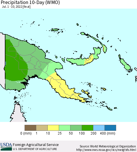 Papua New Guinea Precipitation 10-Day (WMO) Thematic Map For 7/1/2022 - 7/10/2022