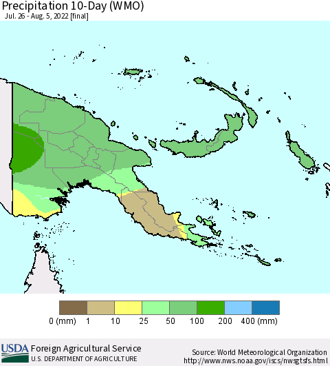 Papua New Guinea Precipitation 10-Day (WMO) Thematic Map For 7/26/2022 - 8/5/2022